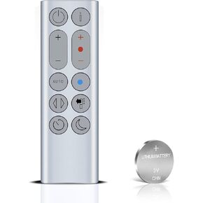 PZL New Replacement Remote Control for Dyson HP04 HP05 HP06 HP07 HP09 Hot + Cool Fan/Heater - with Battery, Without Magnetic Function, Silver