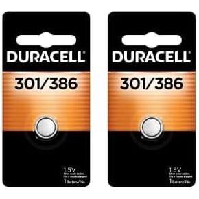 DURACELL 301/386 Silver Oxide Button Battery, 1 Count Pack, 301/386 Battery, Long-Lasting for Watches, Medical Devices, Toys, and More (Pack of 2)