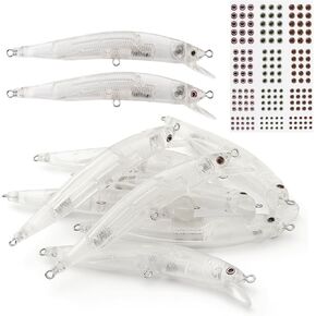 OriGlam 20pcs Lure Blanks Unpainted Fishing Lures, Blank Unpainted Minnow Crankbaits, Topwater Fishing Blanks Lures with 3D Fishing Eye for Salmon Trout Bass