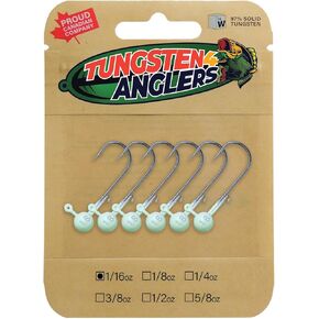 Tungsten 4 Anglers - 97 ٪ Tungsten Pure Tungsten Super Glow Ball Jig Heads | 1/16oz- 1/8oz. مع #2 خطافات ، 6 عبوات/حقيبة على جثم ، أسماك الشمس ، الخياشيم الأزرق ، كرابي ، صيد ليلي والليلي