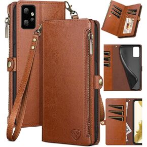 XcaseBar for Moto G Power 2023 5G Wallet Case with zipper ائتمان بطاقة ائتمان 【RFID حظر】 ، Flip Folio Book Pu Leather Case Cover Cover Women for Power2023 Case Light Coffee
