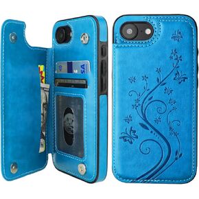 Vaburs Compatible with iPhone 16e Case Wallet with Card Holder,Embossed Butterfly Pattern PU Leather Double Buttons Flip Protective Shockproof Cover for Magnetic Car Mount 6.1 Inch (Dark Green)