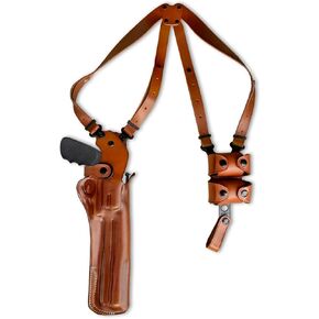 Premium Leather Vertical Shoulder Holster System with Double Speed Loader, Fits S&W Model 500 Magnum X-Frame 8 3/8" BBL, R/H Draw, Brown Color #1436#