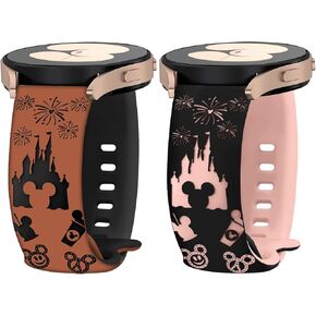 2 Pack Cartoon Engraved Bands Compatible with Samsung Galaxy Watch 7 6 5 4 FE 40mm 44mm/Active 2/Watch 3 41mm Women, 20mm Two-Tone Cute Soft Silicone Sport Strap