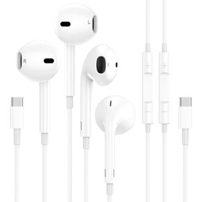 2 Pack for A-pple USB C Headphones for iPhone with Microphone & Volume Control – HiFi Stereo Noise-Cancelling Earbuds Compatible with i-Phone 15 16 Pro Max Samsung S24 S23 S22 Pixel iOS & Android