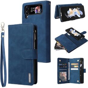 LBYZCASE Galaxy Z Flip 4 5G Phone Case,2-in-1 Magnetic Detachable Removable Leather Wallet Case Cover with Zipper Pocket Card Holder Lanyard Strap Kickstand for Samsung Galaxy Z Flip 4 (Wine Red)