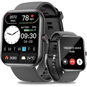 Smart Watch for Men Women ، إجراء وتلقي المكالمات/الرسائل ، متتبع اللياقة البدنية ، شاشة Health Health ، شاشة Big HD Color Touch ، مقاومة للماء ، بطارية مدتها 120 ساعة ، الأفضل لهواتف Android & Apple. (أسود)