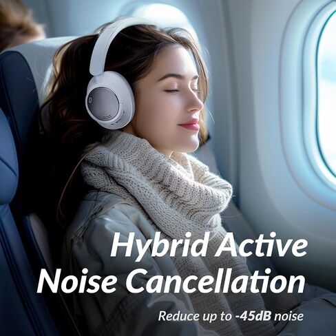 H7Pro Bluetooth Headphones with -45dB Hybrid Active Noise Cancelling, 80H Playtime Wireless Over-Ear Headphones, Immersive Deep Bass Stereo, 4-Mic ENC Clear Calls, Personalized Comfort, Black in Saudi Arabia