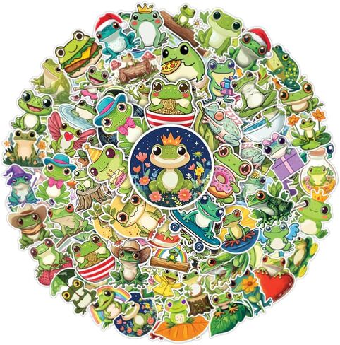 100pcs Cute Frog Stickers Waterproof Decals for Water Bottles Laptop Luggage Computer Scrapbooking Teens Adults Girls Funny Party Birthday Decorations in Kuwait