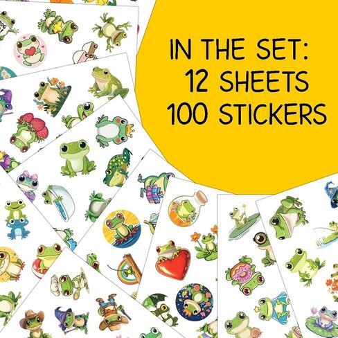 100pcs Cute Frog Stickers Waterproof Decals for Water Bottles Laptop Luggage Computer Scrapbooking Teens Adults Girls Funny Party Birthday Decorations in Kuwait