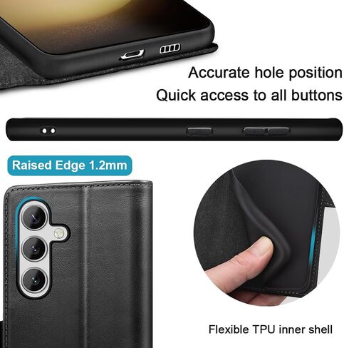 KEZiHOME Wallet Case for Samsung S25, Genuine Leather RFID Blocking Galaxy S25 Case with Card Slots, Magnetic Kickstand Phone Flip Cover Compatible with Samsung Galaxy S25 (Black) in Saudi Arabia
