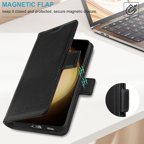 KEZiHOME Wallet Case for Samsung S25, Genuine Leather RFID Blocking Galaxy S25 Case with Card Slots, Magnetic Kickstand Phone Flip Cover Compatible with Samsung Galaxy S25 (Black) in Saudi Arabia