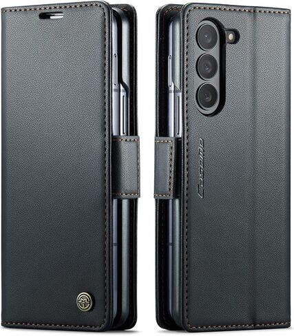 Case for Samsung Galaxy Z Fold 5 Case (2023) ، Pu Weallet Wallet Flip Folio Case with Card Rfid Flocking Kickstand Shockproof Cover for Samsung Galaxy Z Fold 5G 5G 2023 (Black) in Kuwait