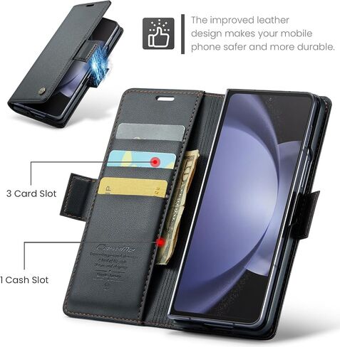 Case for Samsung Galaxy Z Fold 5 Case (2023) ، Pu Weallet Wallet Flip Folio Case with Card Rfid Flocking Kickstand Shockproof Cover for Samsung Galaxy Z Fold 5G 5G 2023 (Black) in Kuwait