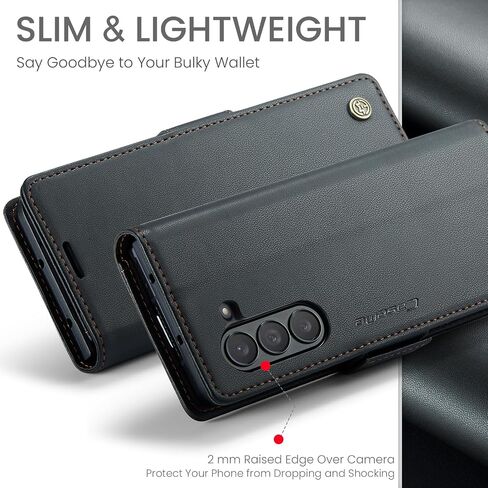 Case for Samsung Galaxy Z Fold 5 Case (2023) ، Pu Weallet Wallet Flip Folio Case with Card Rfid Flocking Kickstand Shockproof Cover for Samsung Galaxy Z Fold 5G 5G 2023 (Black) in Kuwait