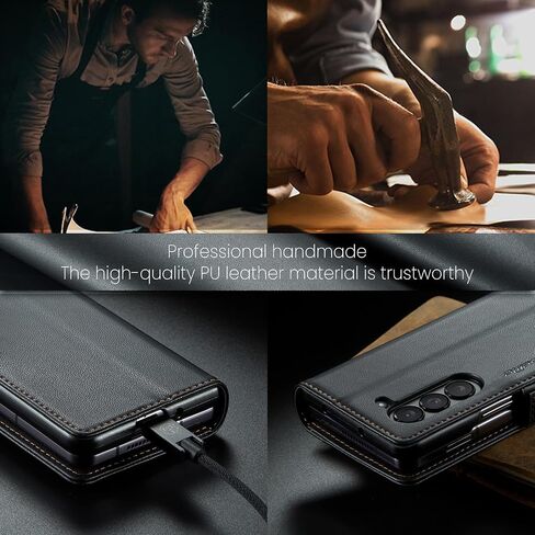 Case for Samsung Galaxy Z Fold 5 Case (2023) ، Pu Weallet Wallet Flip Folio Case with Card Rfid Flocking Kickstand Shockproof Cover for Samsung Galaxy Z Fold 5G 5G 2023 (Black) in Kuwait