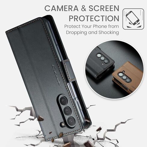 Case for Samsung Galaxy Z Fold 5 Case (2023) ، Pu Weallet Wallet Flip Folio Case with Card Rfid Flocking Kickstand Shockproof Cover for Samsung Galaxy Z Fold 5G 5G 2023 (Black) in Kuwait