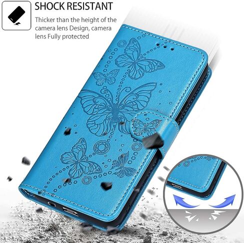 Designed for Google Pixel 9A Case Wallet,Women Flip Folio Cover with Embossed PU Leather Stand Credit Card Holders Slots Wrist Strap Phone Case for Google Pixel 9a (Blue Butterfly) in Saudi Arabia