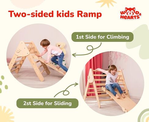 WoodandHearts Set of three items Wooden toys Climbing triangle Montessori Wooden toys Triangle with ramp Activity gym Climbing triangle set (Standard size) in Kuwait
