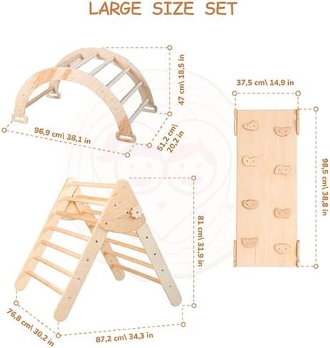 WoodandHearts Set of three items Wooden toys Climbing triangle Montessori Wooden toys Triangle with ramp Activity gym Climbing triangle set (Standard size) in Kuwait