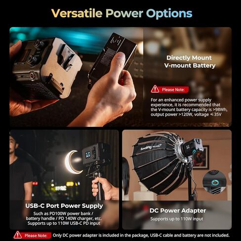 SmallRig RC 100B COB Video Light with Handle, Bi-Colour Video Light 2700K-6500K, Type-C PD Fast Charging, Built-in Battery Plate, App Control for Photography and Photo Studio, Mobile Version - 4894 in Kuwait