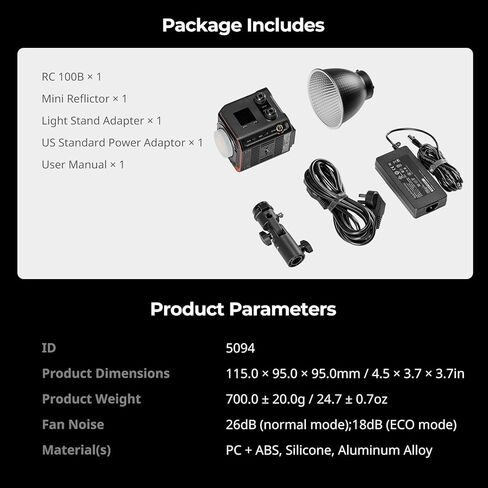 SmallRig RC 100B COB Video Light with Handle, Bi-Colour Video Light 2700K-6500K, Type-C PD Fast Charging, Built-in Battery Plate, App Control for Photography and Photo Studio, Mobile Version - 4894 in Kuwait