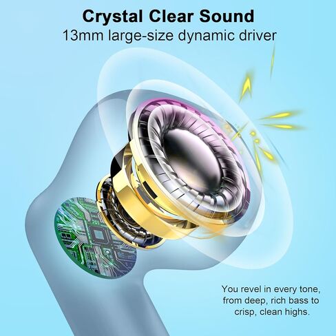 Wireless Earbuds, Bluetooth 5.3 Headphones in Ear with Noise Cancelling Mic, Bluetooth Earbuds Stereo Bass, IP7 Waterproof Sports Earphones, 32H Playtime USB C Charging Ear Buds Yellow for Android iOS in Kuwait