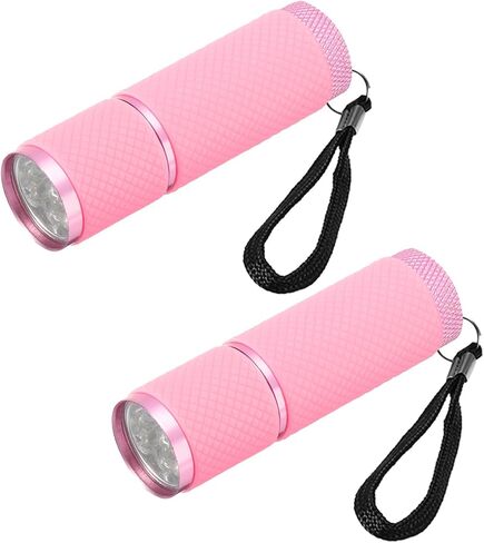 PATIKIL 9 LED Glow in Dark Flashlights, 2 Pcs Mini Aluminum Flashlight Rubber Coated Flashlight with Strap for Camping, Hiking, Party, Pink in Kuwait