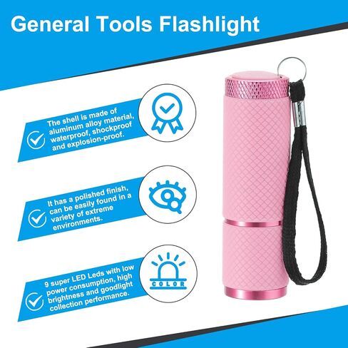 PATIKIL 9 LED Glow in Dark Flashlights, 2 Pcs Mini Aluminum Flashlight Rubber Coated Flashlight with Strap for Camping, Hiking, Party, Pink in Kuwait
