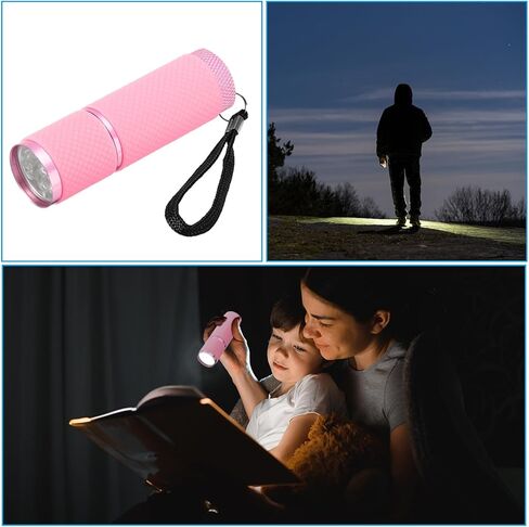 PATIKIL 9 LED Glow in Dark Flashlights, 2 Pcs Mini Aluminum Flashlight Rubber Coated Flashlight with Strap for Camping, Hiking, Party, Pink in Kuwait