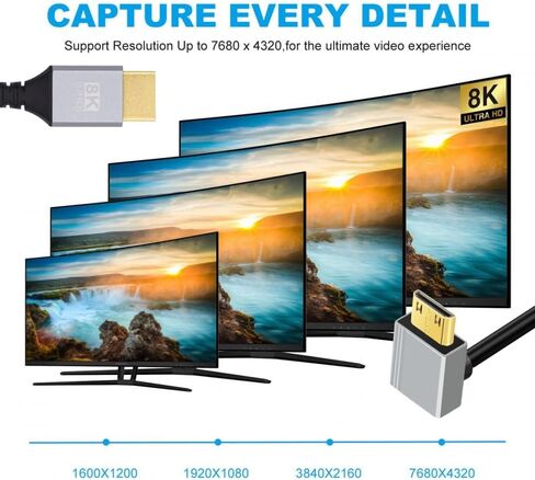 Cy 90 درجة يمين الزاوية Mini HDMI 2.1 Ultra Thin HDTV Cable 8K 4K Hyper Super Super Slim Type-A to type-C للكاميرا HDTV 50 سم in Kuwait