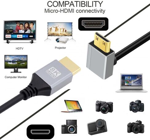 Cy 90 درجة يمين الزاوية Mini HDMI 2.1 Ultra Thin HDTV Cable 8K 4K Hyper Super Super Slim Type-A to type-C للكاميرا HDTV 50 سم in Kuwait