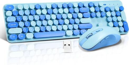 Wireless Keyboard and Mouse Combo, Full Size Compact Quiet Wireless Keyboard and Mouse Set 2.4G Ultra-Thin Sleek Design for Windows, Computer, Desktop, PC, Notebook, Laptop,Round Keys Black in Kuwait