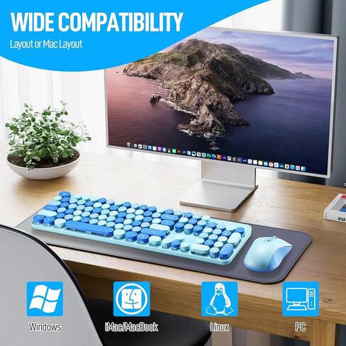 Wireless Keyboard and Mouse Combo, Full Size Compact Quiet Wireless Keyboard and Mouse Set 2.4G Ultra-Thin Sleek Design for Windows, Computer, Desktop, PC, Notebook, Laptop,Round Keys Black in Kuwait