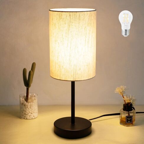 Small Table Lamp, Bedside Table Lamp for Bedroom, Lamp for Nightstand with Linen Fabric Shade, Minimalist Modern Desk Lamp for Living Room Office Dorm Kids Room in Kuwait