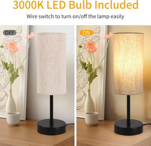 Small Table Lamp, Bedside Table Lamp for Bedroom, Lamp for Nightstand with Linen Fabric Shade, Minimalist Modern Desk Lamp for Living Room Office Dorm Kids Room in Kuwait