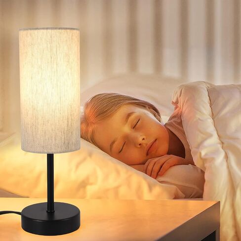 Small Table Lamp, Bedside Table Lamp for Bedroom, Lamp for Nightstand with Linen Fabric Shade, Minimalist Modern Desk Lamp for Living Room Office Dorm Kids Room in Kuwait