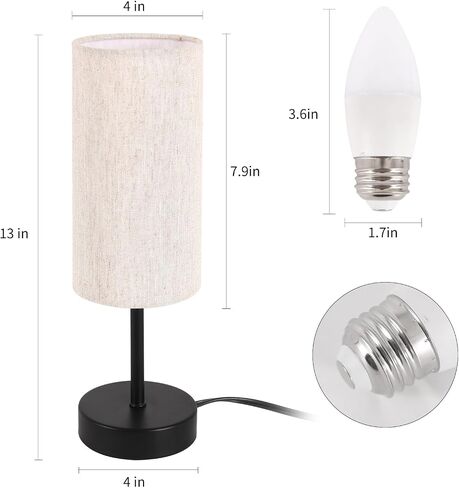 Small Table Lamp, Bedside Table Lamp for Bedroom, Lamp for Nightstand with Linen Fabric Shade, Minimalist Modern Desk Lamp for Living Room Office Dorm Kids Room in Kuwait