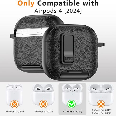 for AirPods 4 Case Cover with Lock, Compatible with Magsafe, Charging Port Dust-Proof & Stand Design with Cleaning Kit Full-Body Shockproof Protective Cover for AirPods 4 (Black) in Kuwait