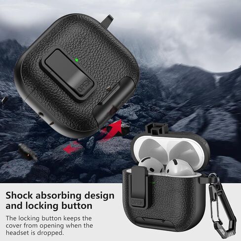 for AirPods 4 Case Cover with Lock, Compatible with Magsafe, Charging Port Dust-Proof & Stand Design with Cleaning Kit Full-Body Shockproof Protective Cover for AirPods 4 (Black) in Kuwait