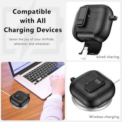 for AirPods 4 Case Cover with Lock, Compatible with Magsafe, Charging Port Dust-Proof & Stand Design with Cleaning Kit Full-Body Shockproof Protective Cover for AirPods 4 (Black) in Kuwait