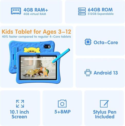 10 inch Tablet, Android 13 Tablet with 8-Core CPU, 4+4GB RAM 512GB Expandable ROM, Built in 7000mAh Battery Computer Tablets, Large Tablet with 10.1 in Screen, Tablet for Adults, Kids in Saudi Arabia