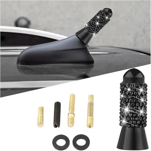 Bling Car Bullet Antenna, Crystal Rhinestone Automotive Radio Antenna for FM AM, Sparkling Vehicle Exterior Accessories for Women Girls, Universal for RV, SUV, Truck (Black) in Kuwait