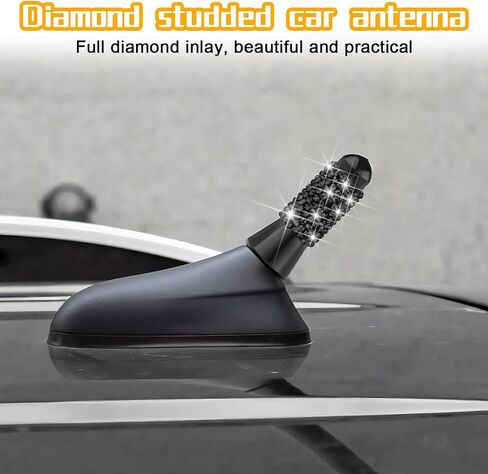 Bling Car Bullet Antenna, Crystal Rhinestone Automotive Radio Antenna for FM AM, Sparkling Vehicle Exterior Accessories for Women Girls, Universal for RV, SUV, Truck (Black) in Kuwait
