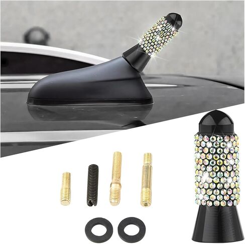 Bling Car Bullet Antenna, Crystal Rhinestone Automotive Radio Antenna for FM AM, Sparkling Vehicle Exterior Accessories for Women Girls, Universal for RV, SUV, Truck (Black) in Kuwait