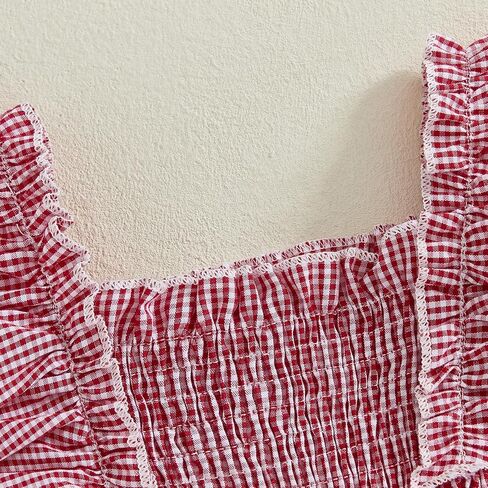 Newborn Baby Girl Smocked Bubble Romper Ruffle Sleeveless Ruched Plaid Bodysuit Jumpsuit With Bow Summer Clothes in Kuwait