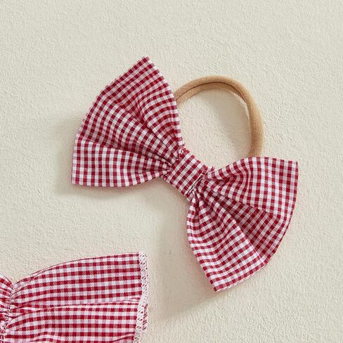 Newborn Baby Girl Smocked Bubble Romper Ruffle Sleeveless Ruched Plaid Bodysuit Jumpsuit With Bow Summer Clothes in Kuwait