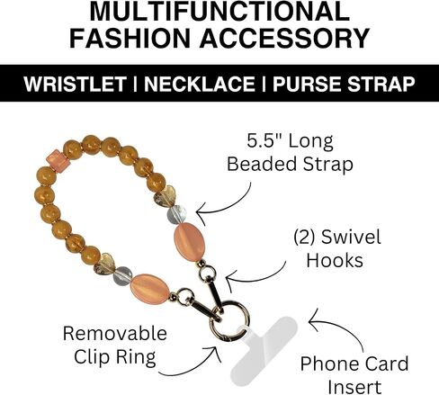 Save the Girls Clip & Go Brilliant Beads Wristlet - Hands Free Cell Phone Wristlet Carrier - Multifunctional Women’s Bracelet or Necklace Clip On Strap for Purse (Blue-Green Swirl) in Saudi Arabia