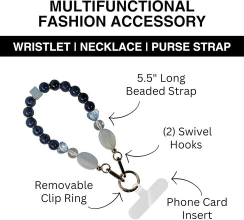 Save the Girls Clip & Go Brilliant Beads Wristlet - Hands Free Cell Phone Wristlet Carrier - Multifunctional Women’s Bracelet or Necklace Clip On Strap for Purse (Blue-Green Swirl) in Saudi Arabia