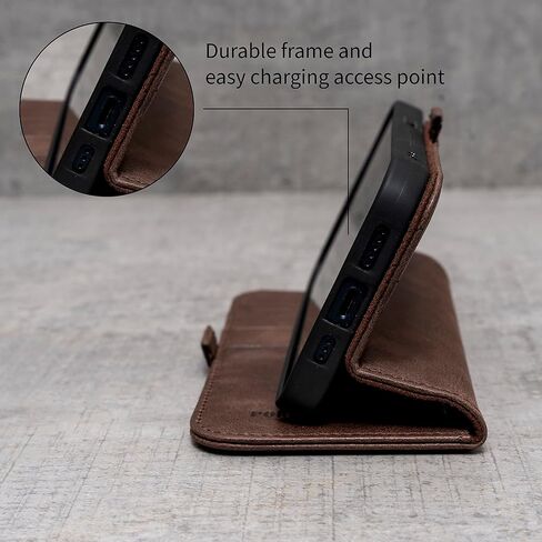 Porter Riley - Leather Case for iPhone 15 Pro Max. Premium Genuine Leather Stand/Cover/Wallet/Flip Case with Card Slots & Horizontal Stand (Chocolate Brown) in Kuwait